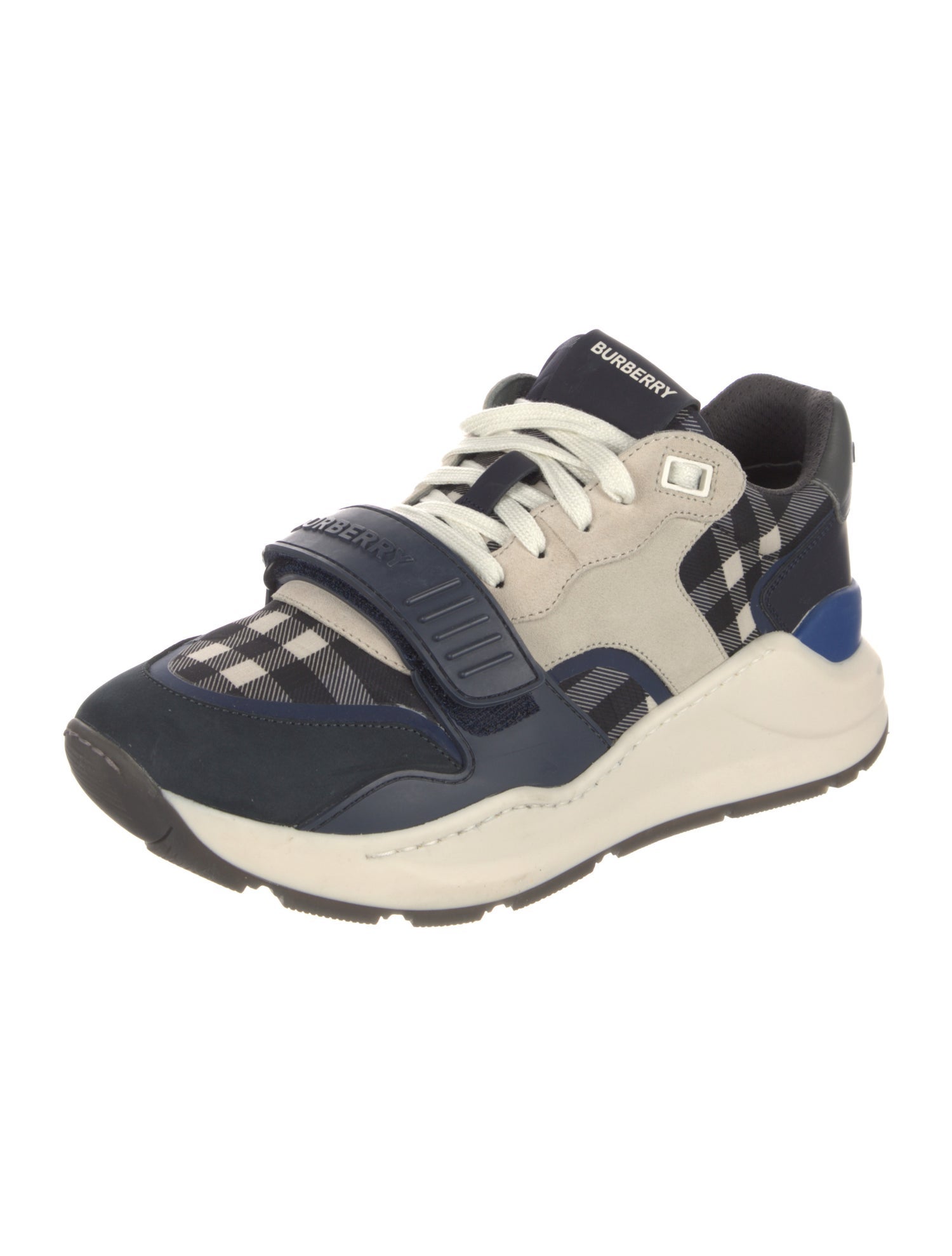 Burberry Nova Check Pattern Leather Athletic Sneakers